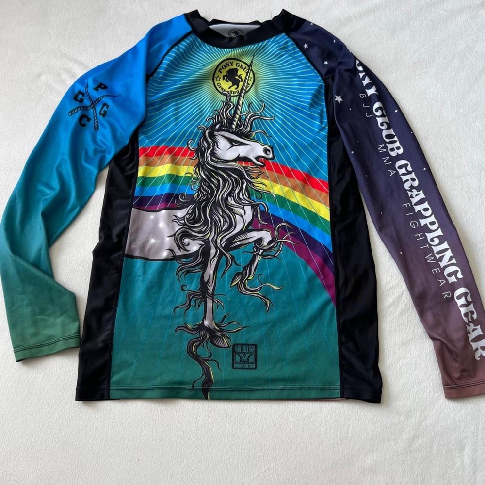 Pony Club Grappling Gear long sleeve rash guard unicorn graphic rainbow bjj